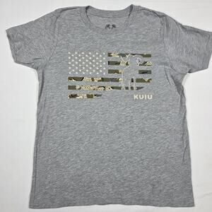 KUIU Boys Large Gray Tee Flag Logo Hunting Outdoors Charcoal T-shirt Big Horn